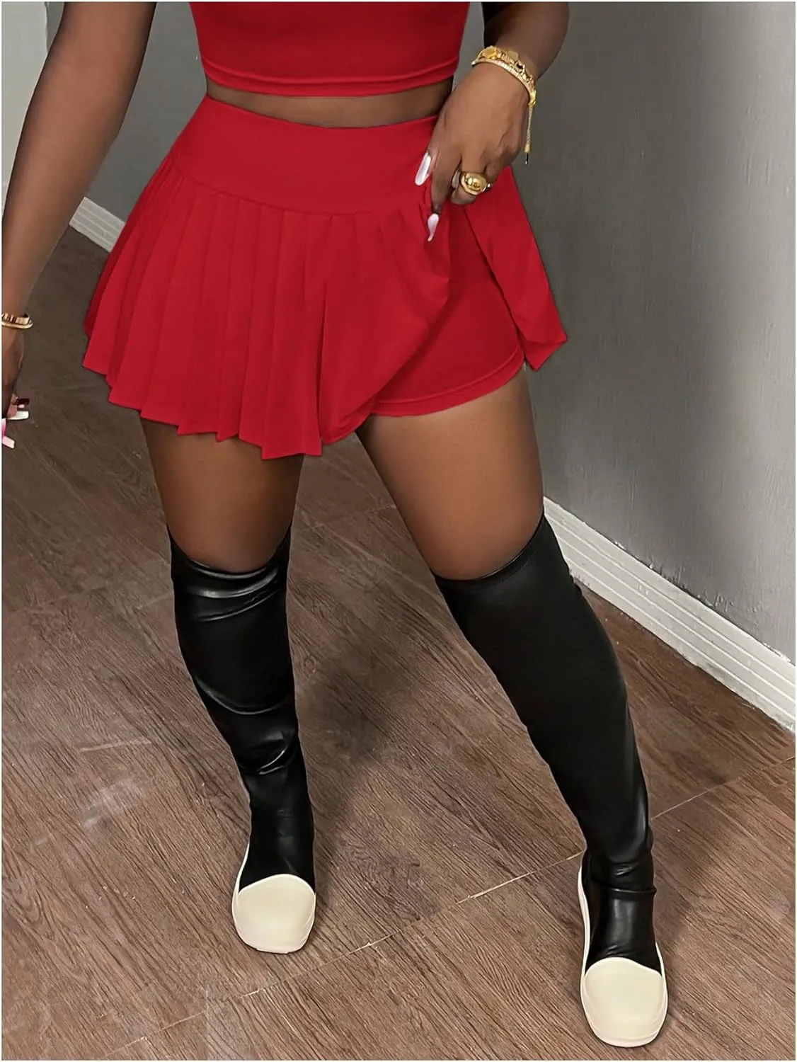 SOLY HUX Women's Skirt Sets 2 Piece Outfits Long Sleeve Crop Top with Pleated Mini Skirt Set Party Outfits for Women