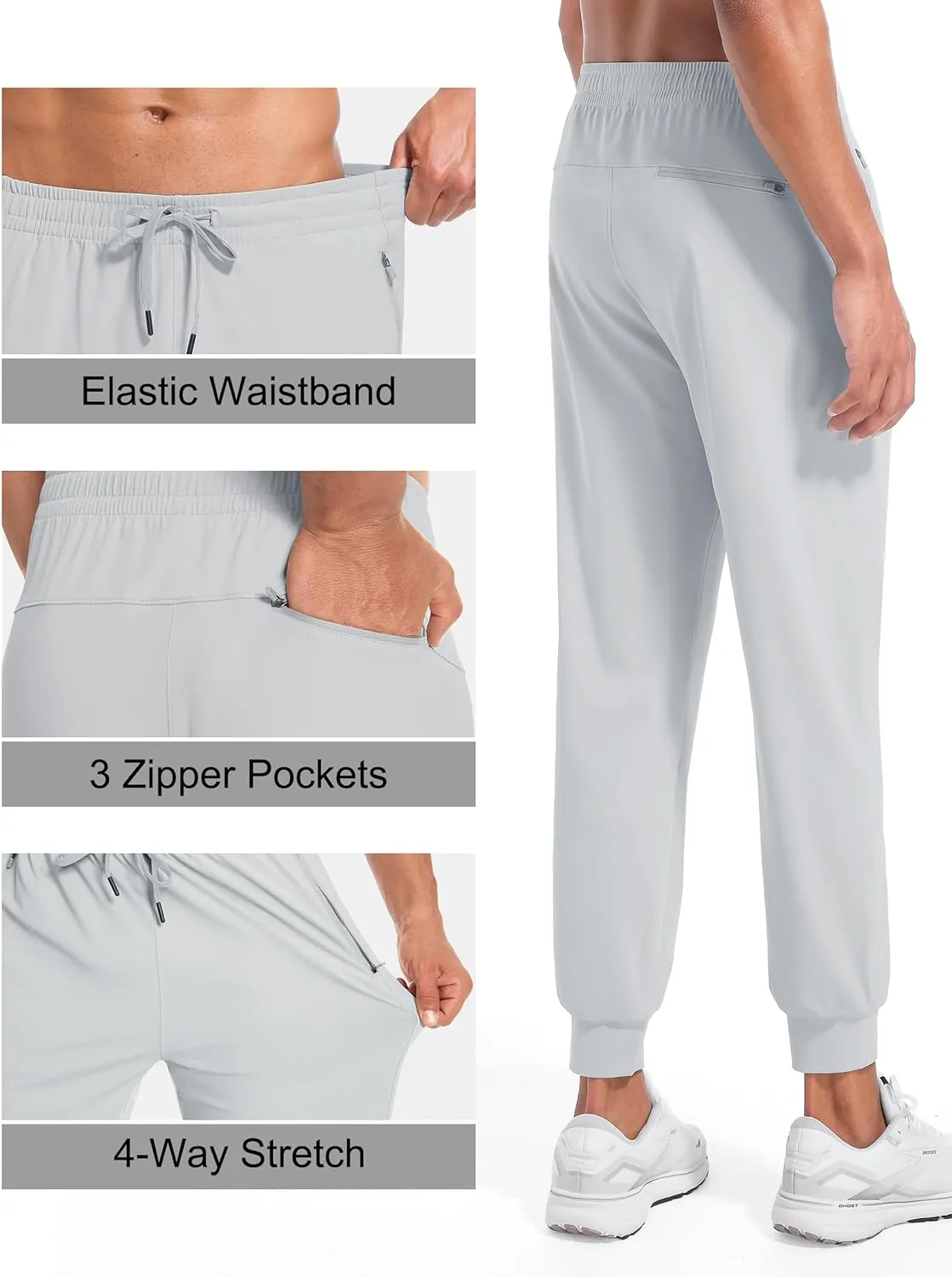 Tall Mens Joggers 32/34/36/38 Inseam Extra Long Sweatpants with 3 Zipper Pockets Lightweight Athletic Pants