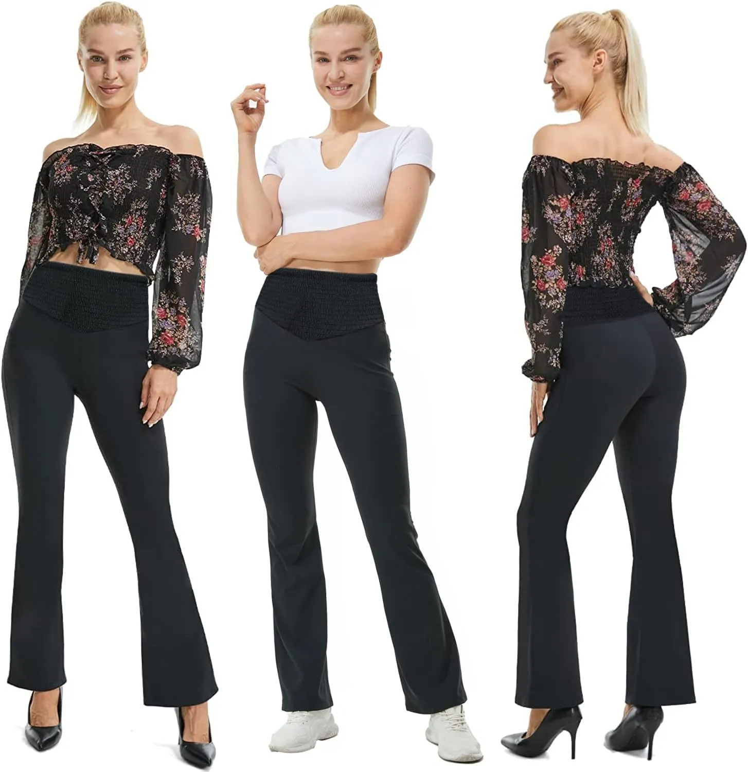 TOPYOGAS Womens Casual Flare Leggings with Pocket Bootleg Yoga Pants Crossover Hight Waisted Workout Pants