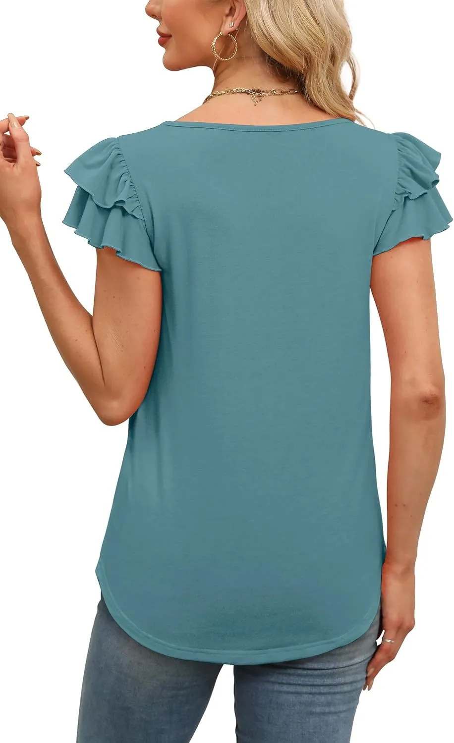 WEESO Womens T Shirts Ruffle Short Sleeve Summer Tops Cute Crew Neck Casual Blouses