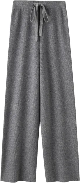 Women Wool Knitted Heavy Ribs Loose Wide Leg Pants Floor Length Soft Wool Pants
