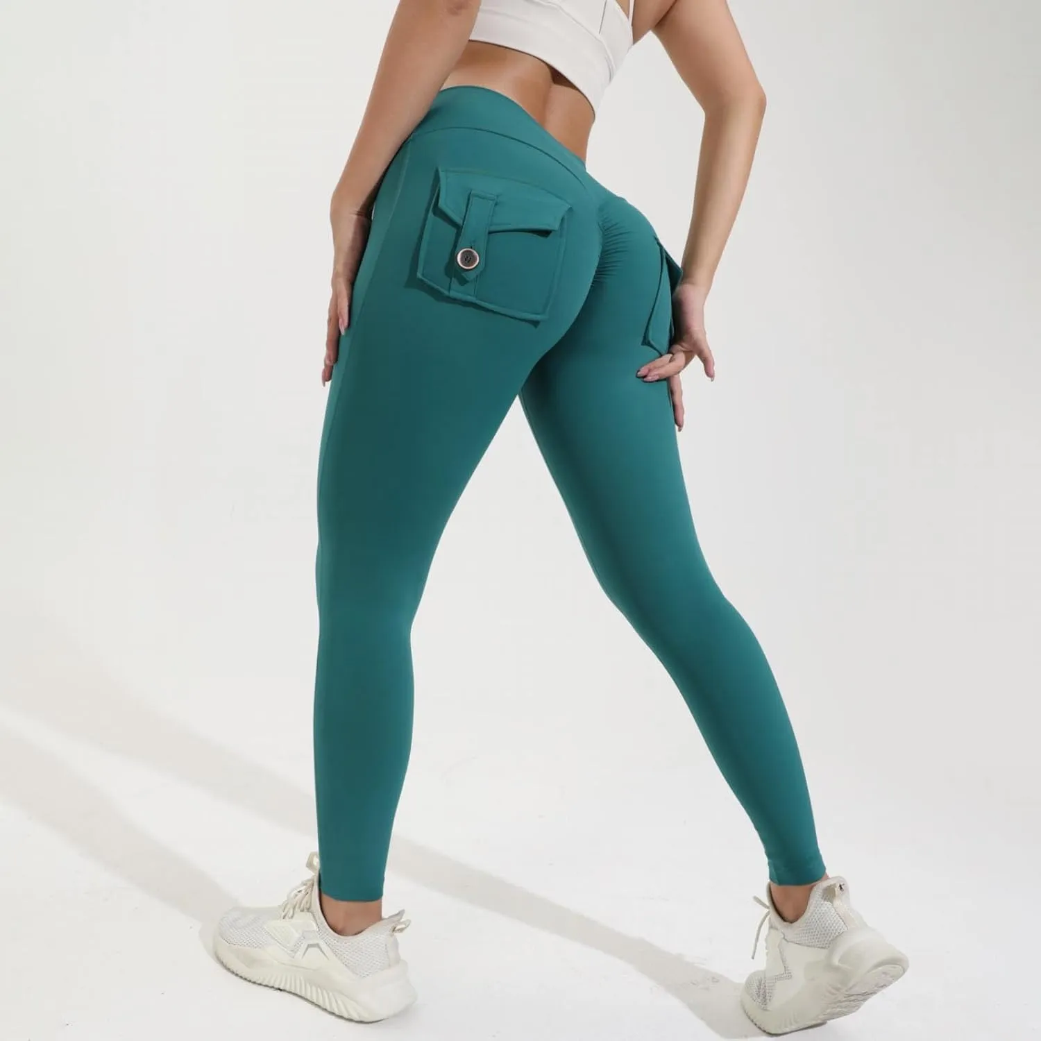 Women's Cargo Yoga Leggings High Waist Workout Butt Lifting Leggings Tummy Control Running Sports Pants with Pockets