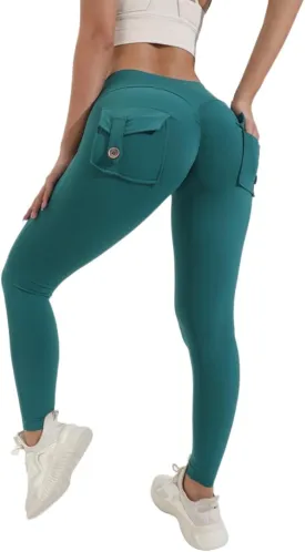 Women's Cargo Yoga Leggings High Waist Workout Butt Lifting Leggings Tummy Control Running Sports Pants with Pockets