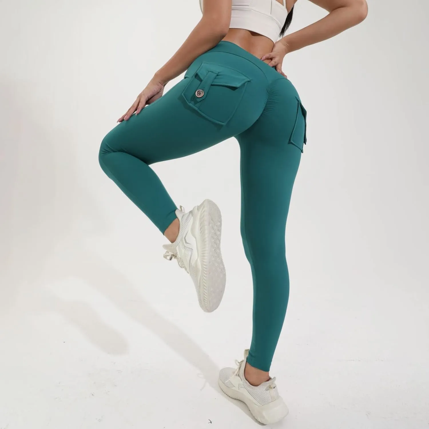 Women's Cargo Yoga Leggings High Waist Workout Butt Lifting Leggings Tummy Control Running Sports Pants with Pockets