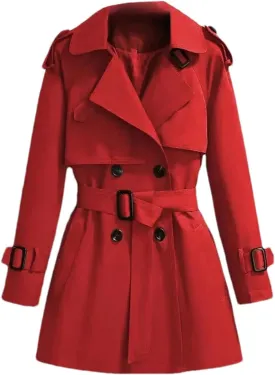 Women's Double Breasted Midi Long Trench Coats Classic Lapel Belted Windbreakers Jackets Overcoat