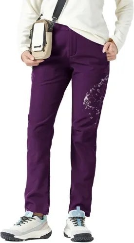 Women's Hiking Cargo Pants Waterproof Fleece Quick-Dry Softshell Slim with with Pockets for Camping Trekking Travel