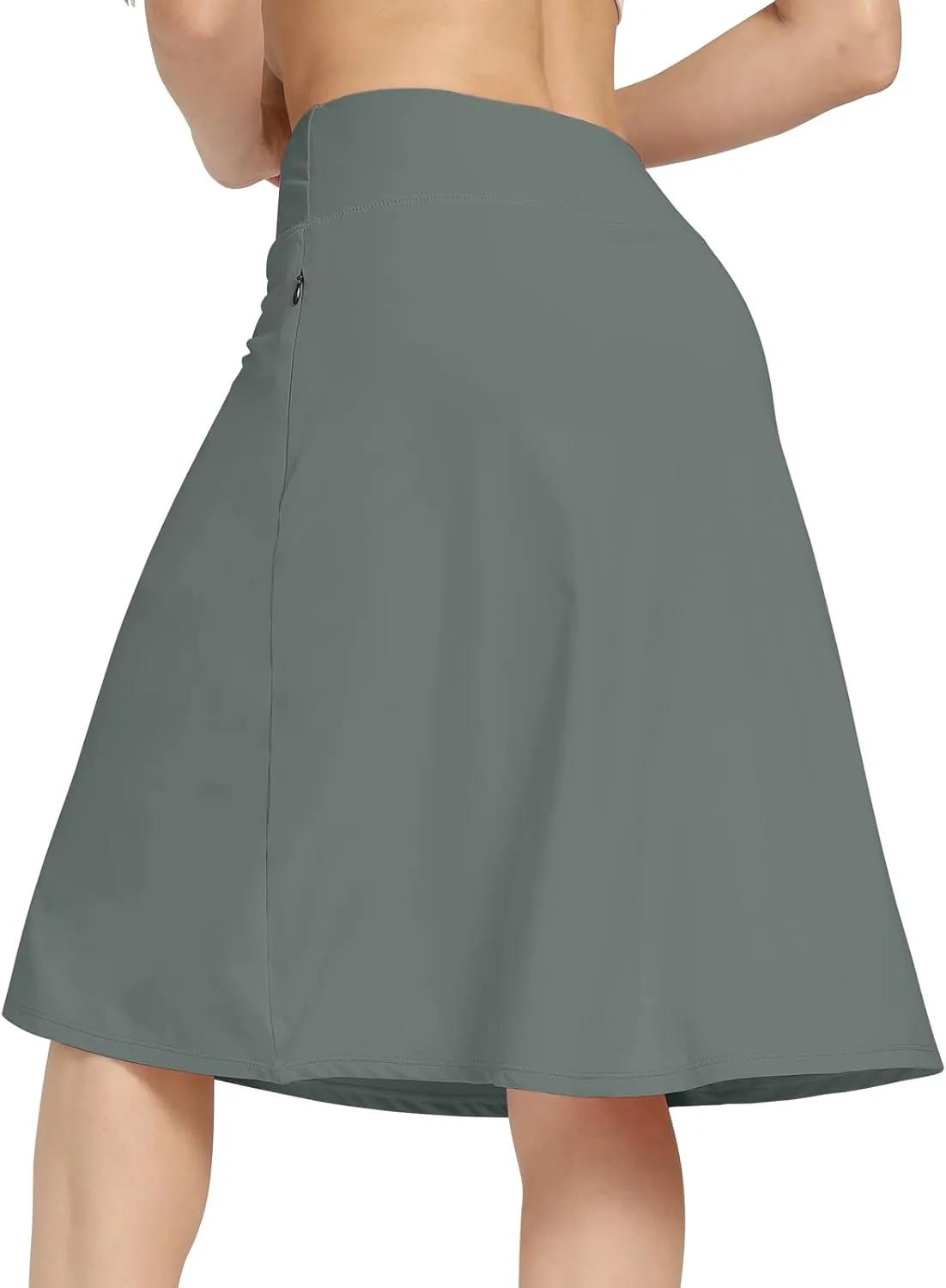 Womens Midi Knee-Length Skirt with Built-in Skorts Hidden Drawstring Zippered Pockets Appropriate for Working Casual Office