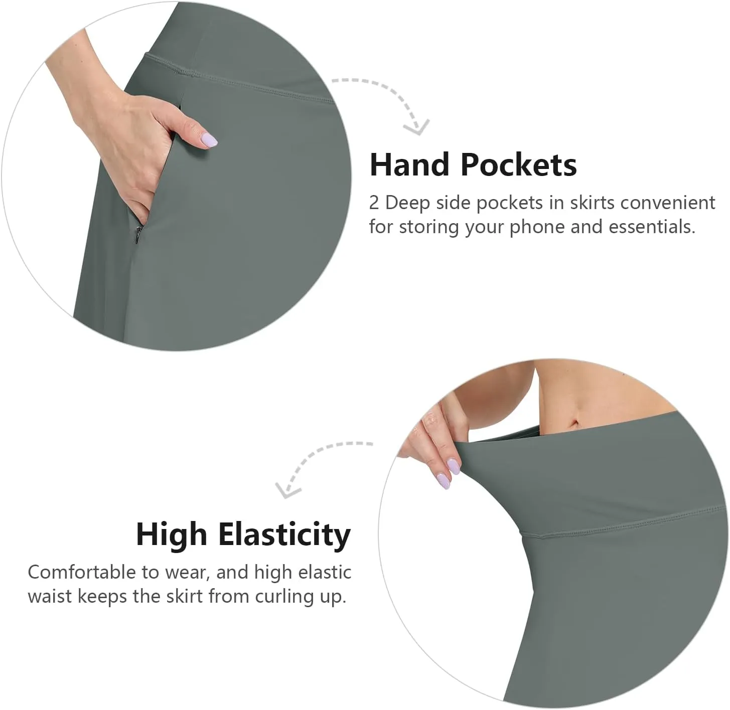 Womens Midi Knee-Length Skirt with Built-in Skorts Hidden Drawstring Zippered Pockets Appropriate for Working Casual Office