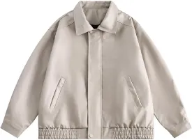 Women's Oversized Faux Leather Bomber Jacket Solid Long Sleeve Lapel Full Zip Boyfriend Coat Motorcycle Biker Jackets