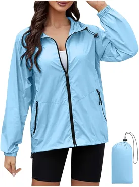XUNRYAN Rain Jackets for Women Hooded Waterproof Packable Windbreaker Fall Outfits Sports Coat Outdoor Hiking Travel Jacket