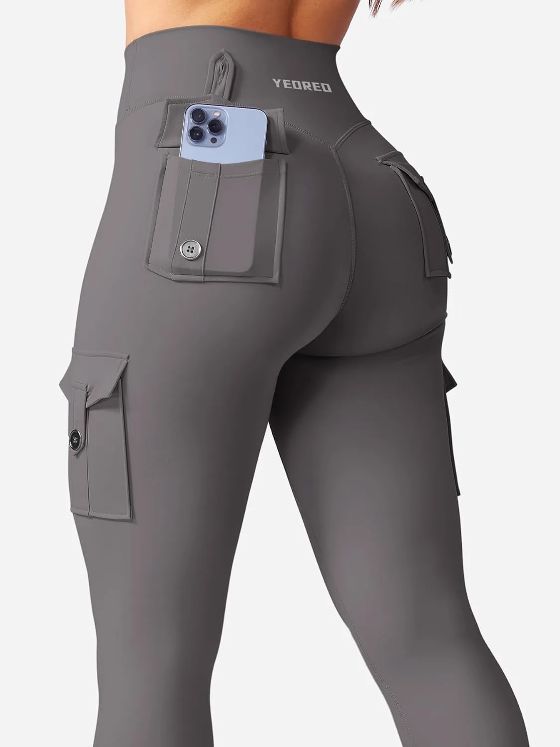 YEOREO CoreFlex Workout Cargo Leggings with Pockets for Women Hidden Scrunch Butt Lifting Leggings Gym Yoga Pants