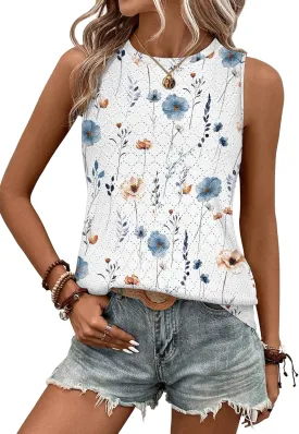 Zeagoo Tank Tops for Women Sleeveless Eyelet Shirts High Neck Cute Summer Top Loose Fit S-XXL